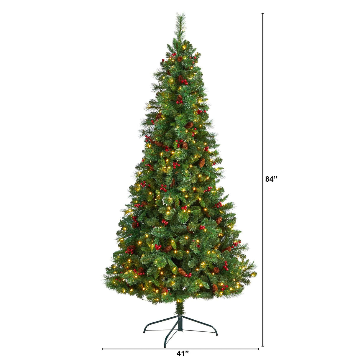 7’ Flat Back Montreal Mountain Artificial Christmas Tree with Pine Cones and Berries