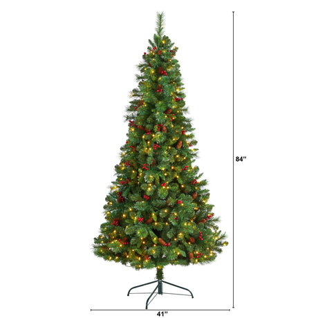 7’ Flat Back Montreal Mountain Artificial Christmas Tree with Pine Cones and Berries