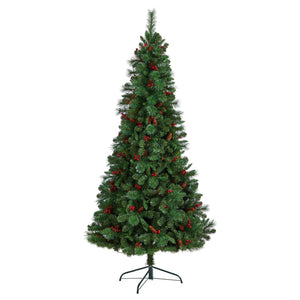 7’ Flat Back Montreal Mountain Artificial Christmas Tree with Pine Cones and Berries