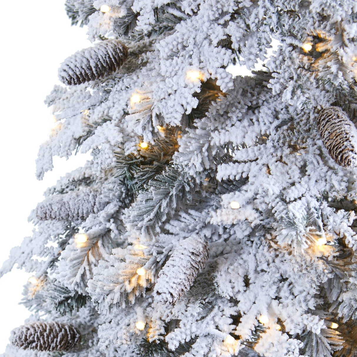 7’ Flocked Montana Down Swept Spruce Artificial Christmas Tree with Pinecones and 400 LED Lights