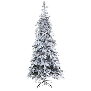 7’ Flocked Montana Down Swept Spruce Artificial Christmas Tree with Pinecones and 400 LED Lights