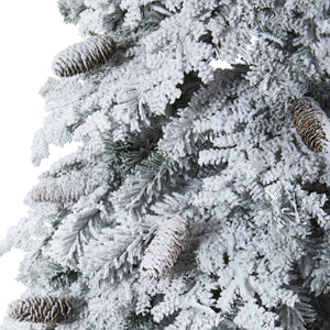 7’ Flocked Montana Down Swept Spruce Artificial Christmas Tree with Pinecones and 400 LED Lights