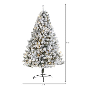 7' Flocked West Virginia Fir Artificial Christmas Tree with 350 Clear LED Lights