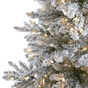 7’ Flocked West Virginia Spruce Artificial Christmas Tree with 400 Clear Lights and 1468 Bendable Branches