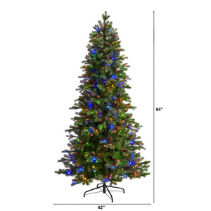 7’ Fraser Fir Artificial Christmas Tree with 300 Multicolor LED Lights and 1179 Bendable Branches