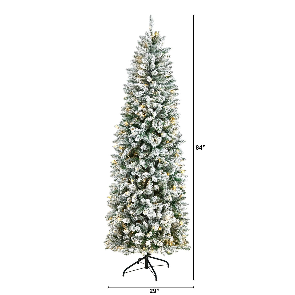 7’ Slim Flocked Montreal Fir Christmas Tree with 300 Warm White LED Lights and 995 Bendable Branches