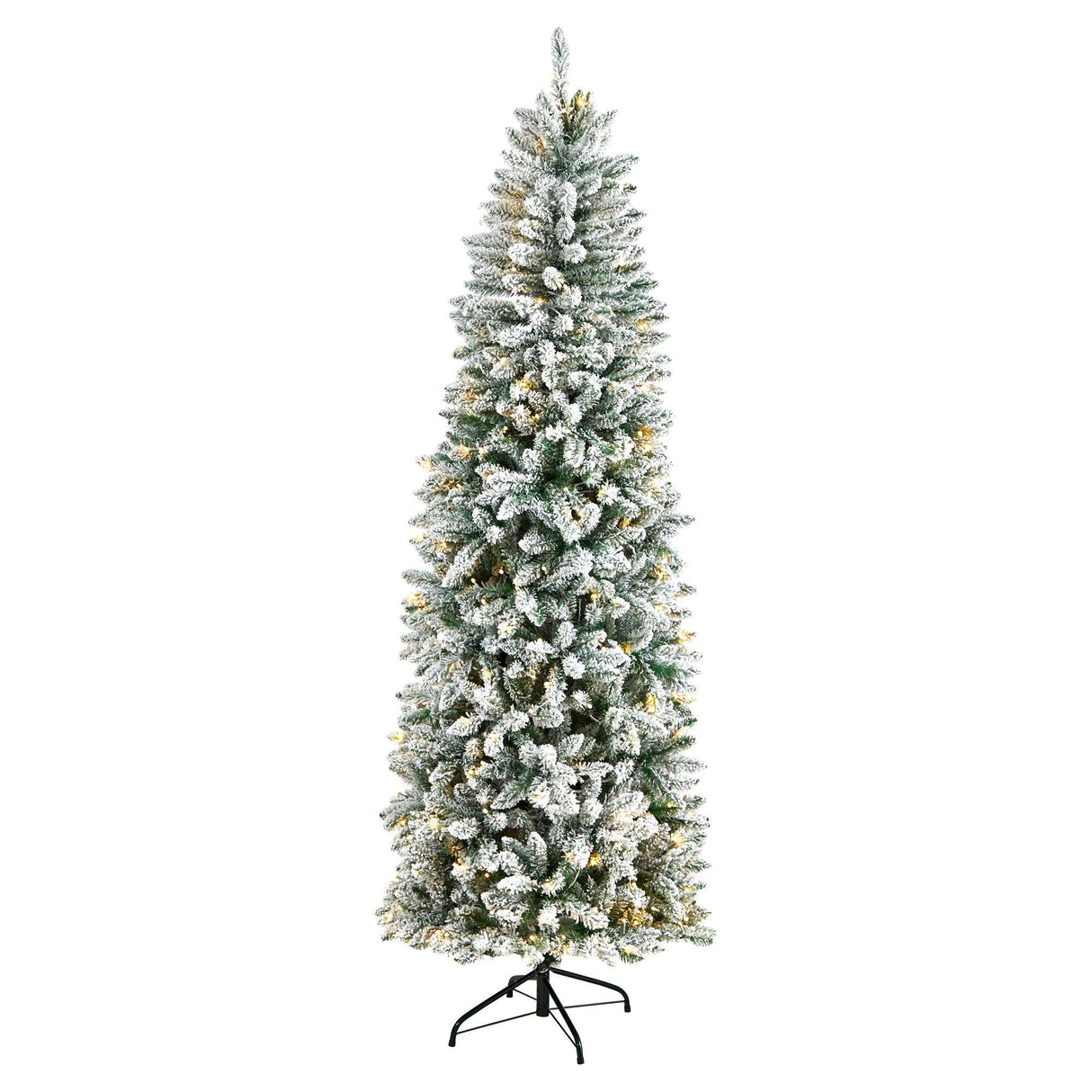 7’ Slim Flocked Montreal Fir Christmas Tree with 300 Warm White LED Lights and 995 Bendable Branches