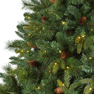 7’ West Virginia Full Bodied Mixed Pine Artificial Christmas Tree with 450 Clear LED Lights and Pine Cones