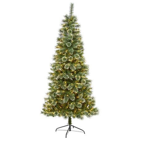 7’ Wisconsin Slim Snow Tip Pine Artificial Christmas Tree with 400 Clear LED Lights