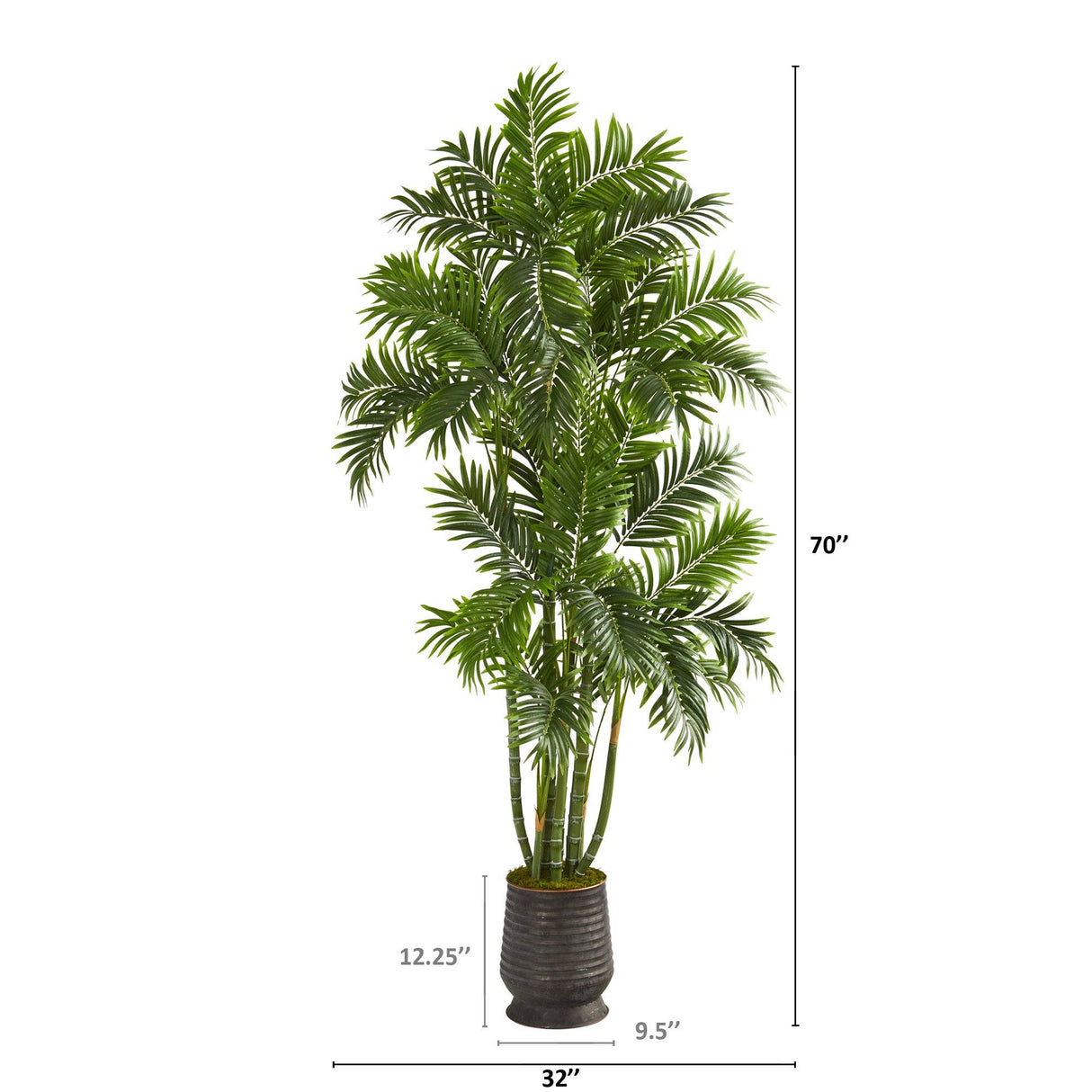 70” Areca Palm Artificial Tree in Ribbed Metal Planter