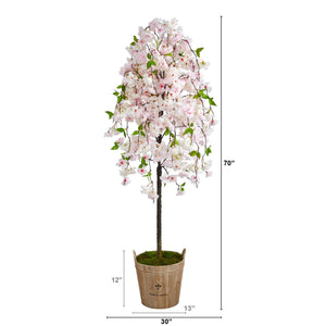 70” Cherry Blossom Artificial Tree in Farmhouse Planter