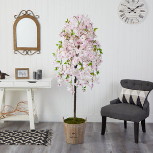 70” Cherry Blossom Artificial Tree in Farmhouse Planter