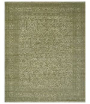 7.10x9.7 Traditional Ivory and Olive Antique Style Hand knotted Wool Area Rug, Kids, Living Room and Bedroom Rug