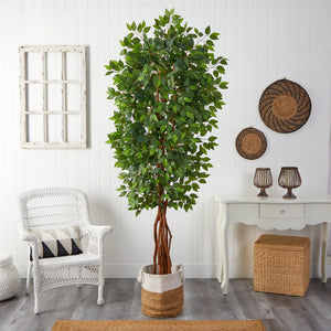 7.5' Artificial Deluxe Ficus Tree with Handmade Jute & Cotton Basket