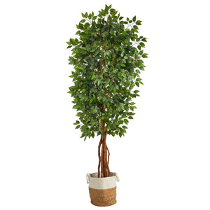 7.5' Artificial Deluxe Ficus Tree with Handmade Jute & Cotton Basket