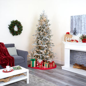 7.5’ Flocked Manchester Spruce Artificial Christmas Tree with 450 Lights and 949 Bendable Branches
