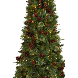 7.5’ Norway Mixed Pine Artificial Christmas Tree with 450 Clear LED Lights, Pine Cones and Berries