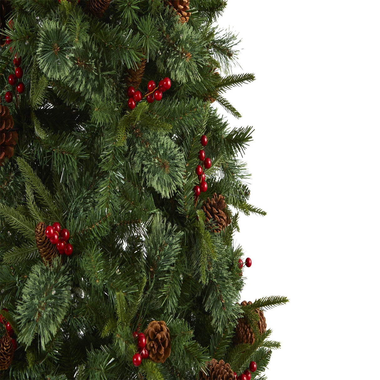 7.5’ Norway Mixed Pine Artificial Christmas Tree with 450 Clear LED Lights, Pine Cones and Berries