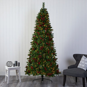 7.5’ Norway Mixed Pine Artificial Christmas Tree with 450 Clear LED Lights, Pine Cones and Berries