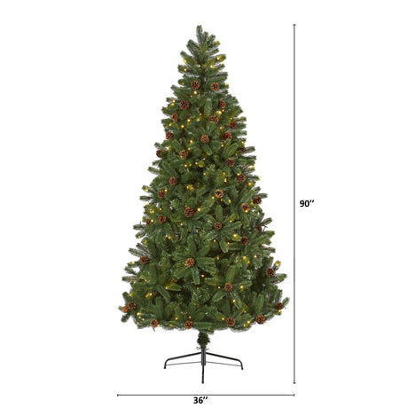 7.5' Rocky Mountain Spruce Artificial Christmas Tree with Pinecones and 400 Clear LED Lights