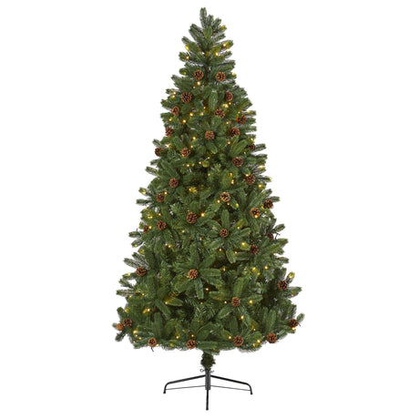 7.5' Rocky Mountain Spruce Artificial Christmas Tree with Pinecones and 400 Clear LED Lights