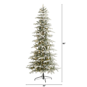 7.5’ Slim Flocked Nova Scotia Spruce Artificial Christmas Tree with 450 Warm White LED Lights and 909 Bendable Branches