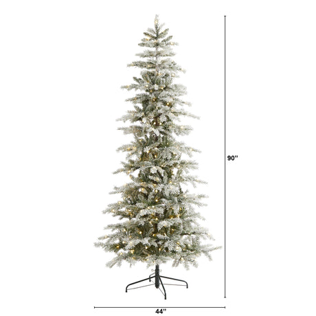 7.5’ Slim Flocked Nova Scotia Spruce Artificial Christmas Tree with 450 Warm White LED Lights and 909 Bendable Branches