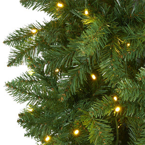 7.5’ Slim Green Mountain Pine Artificial Christmas Tree with 350 Clear LED Lights