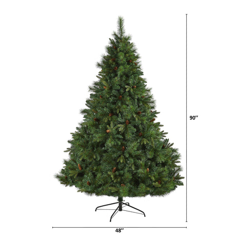 7.5’ West Virginia Full Bodied Mixed Pine Artificial Christmas Tree with 600 Clear LED Lights and Pine Cones