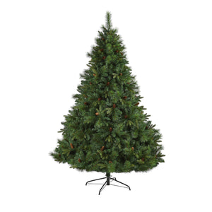 7.5’ West Virginia Full Bodied Mixed Pine Artificial Christmas Tree with 600 Clear LED Lights and Pine Cones