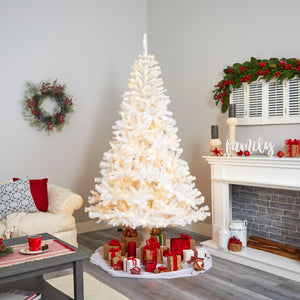 7.5' White Artificial Christmas Tree with 1380 Bendable Branches and 400 Clear LED Lights