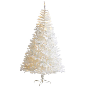 7.5' White Artificial Christmas Tree with 1380 Bendable Branches and 400 Clear LED Lights