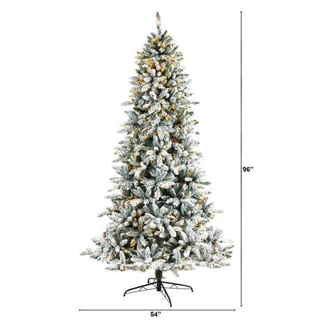 8’ Flocked Livingston Fir Artificial Christmas Tree with Pine Cones and 500 Clear Warm LED Lights