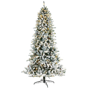 8’ Flocked Livingston Fir Artificial Christmas Tree with Pine Cones and 500 Clear Warm LED Lights