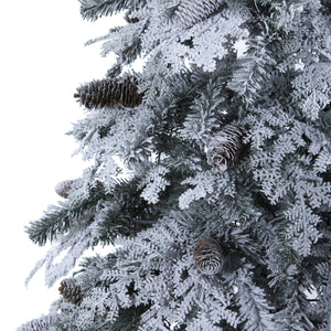 8’ Flocked Montana Down Swept Spruce Artificial Christmas Tree with Pinecones and 500 LED Lights