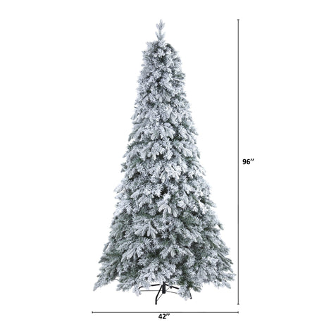 8' Flocked Vermont Mixed Pine Artificial Christmas Tree with 600 LED Lights