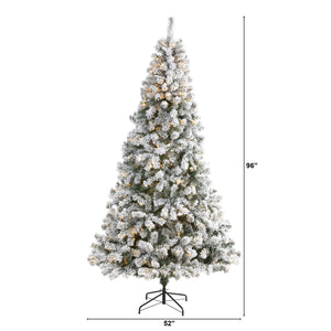 8' Flocked West Virginia Fir Artificial Christmas Tree with 500 Clear LED Lights