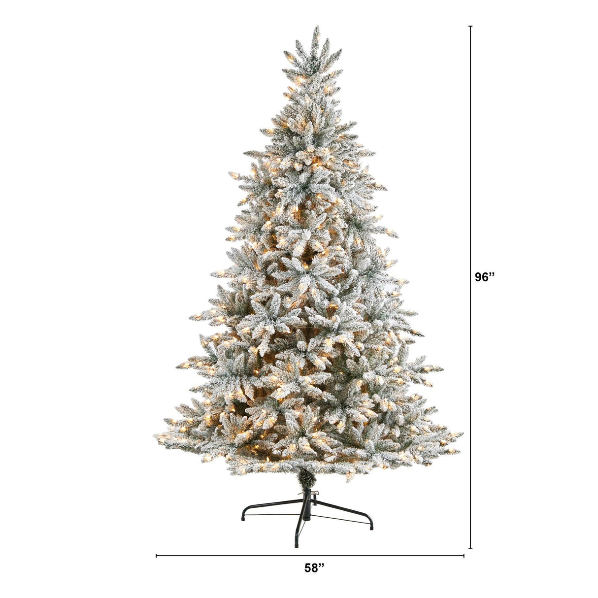 8’ Flocked West Virginia Spruce Christmas Tree with 600 Clear Lights and 1856 Bendable Branches