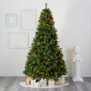 8’ Montana Mixed Pine Artificial Christmas Tree with Pine Cones, Berries and 700 Clear LED Lights