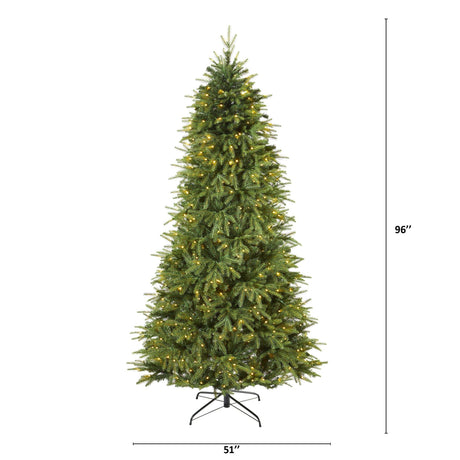 8’ Vancouver Fir “Natural Look” Artificial Christmas Tree with 700 Clear LED Lights and 3470 Bendable Branches