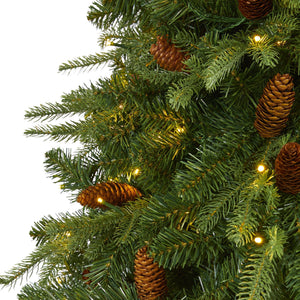 8’ Wellington Spruce “Natural Look” Artificial Christmas Tree with 550 Clear LED Lights and Pine Cones