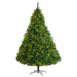 8’ West Virginia Full Bodied Mixed Pine Christmas Tree with 700 Clear LED Lights and Pine Cones