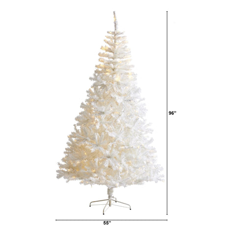 8' White Artificial Christmas Tree with 1500 Bendable Branches and 450 LED Lights