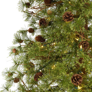 8' Wyoming Alpine Artificial Christmas Tree with 250 Clear (multifunction) LED Lights and Pine Cones on Natural Trunk