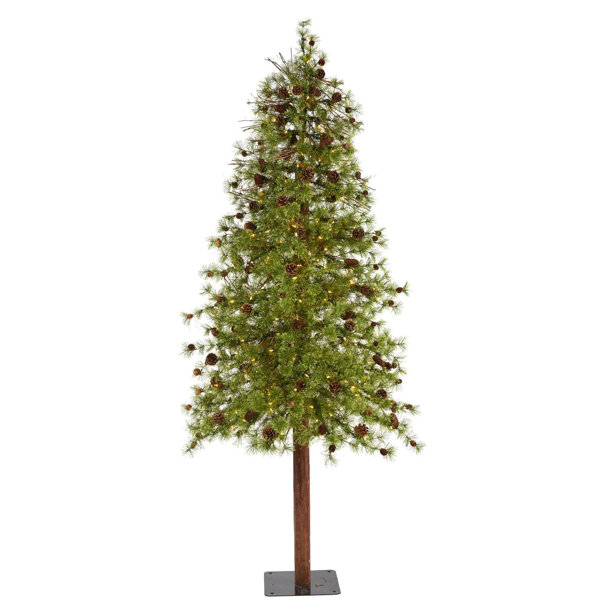 8' Wyoming Alpine Artificial Christmas Tree with 250 Clear (multifunction) LED Lights and Pine Cones on Natural Trunk