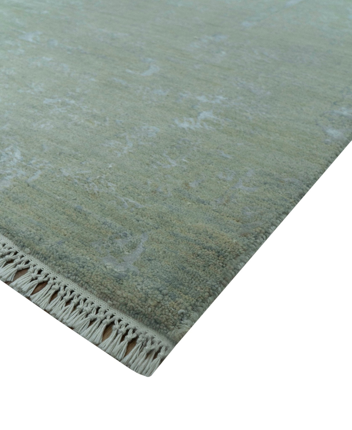 8X10 Fine Hand Knotted Green And Gray Modern abstract Design Wool and Art Silk Rug