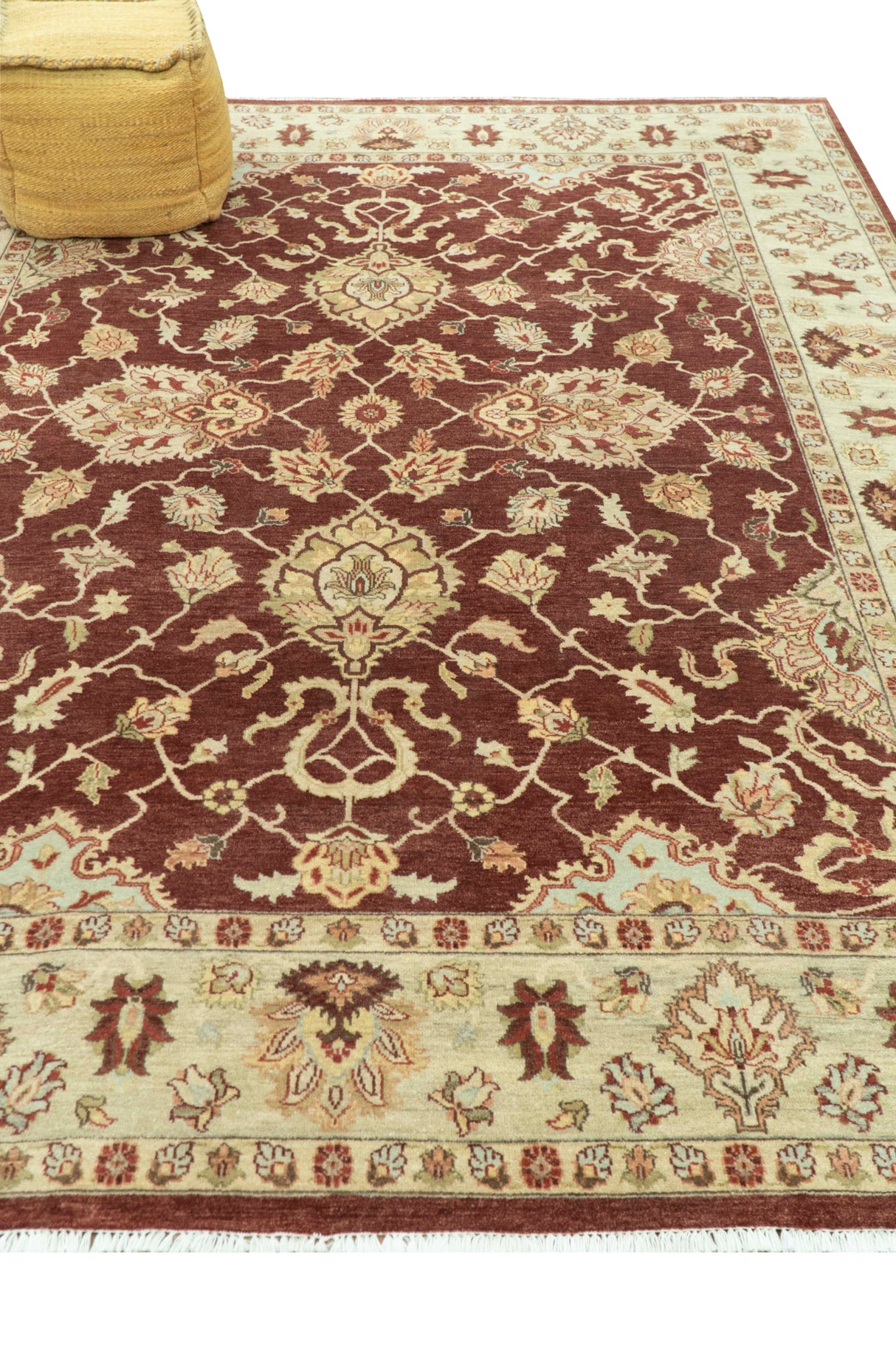 8X10 Fine Hand Knotted Rust And Gold Traditional Design Wool Rug