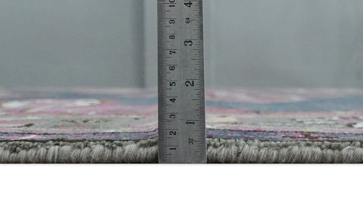 8.3x9.10 Hand Knotted Charcoal, Silver and Pink Traditional Heriz Wool Area Rug