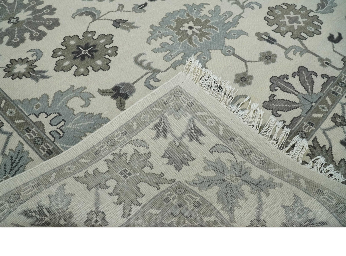 8.6x12 Traditional Ivory and Taupe Antique Style Hand knotted Traditional Wool Area Rug | AC408612