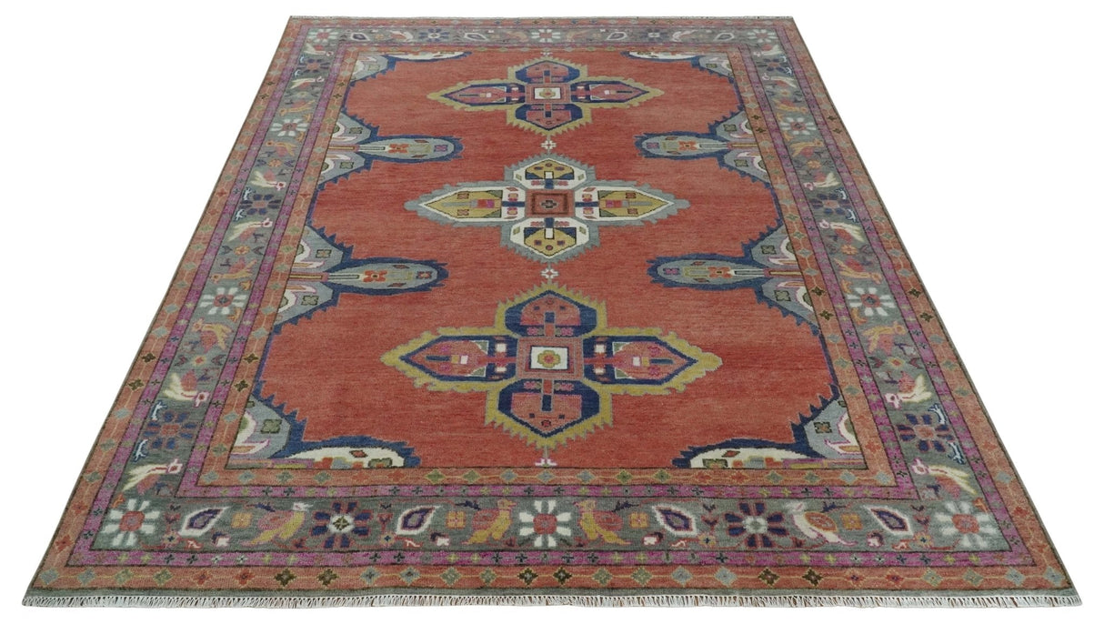 8x10, 9.5x12 and 10x14 Hand Knotted Dark Peach and Silver Traditional Wool Rug